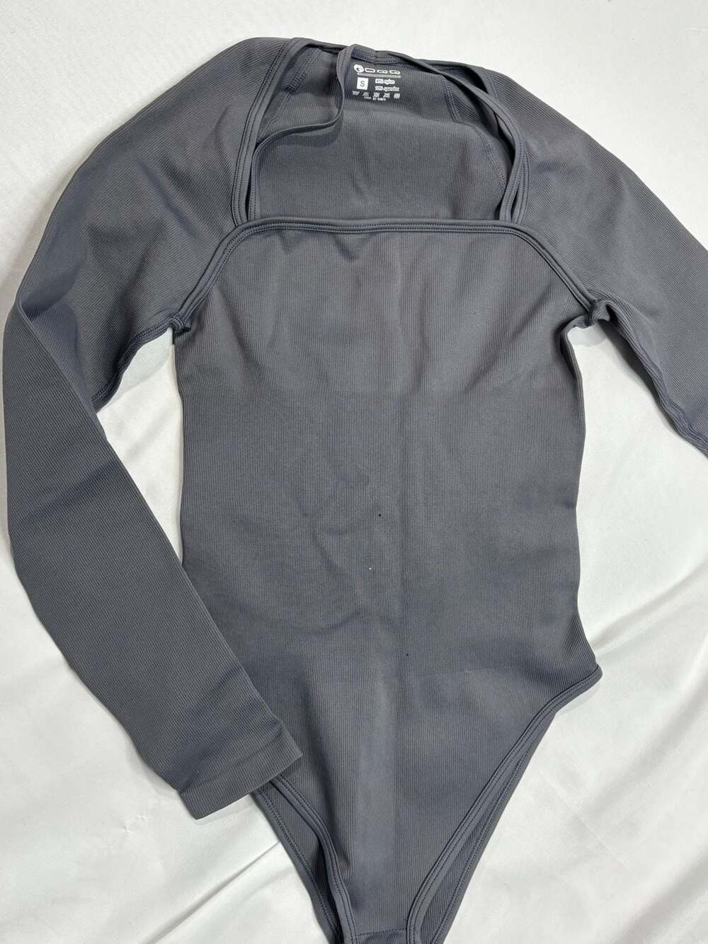 OQQ Ribbed Long Sleeve Square Neck Bodysuit Grey Size S